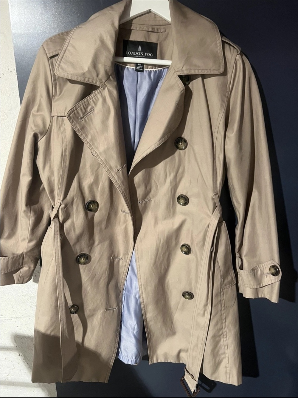 London Fog Women's Double-Breasted Tan Trench Coat Size Petite Medium